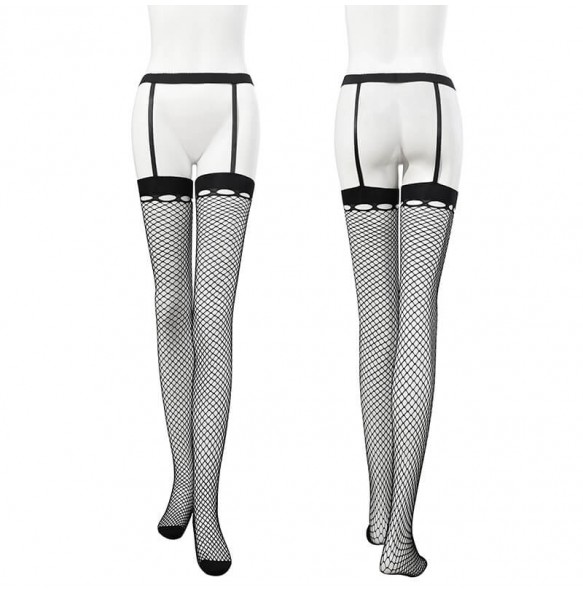 FEE ET MOI - Hollow-Out Strappy One-Piece Fishnet Bodystocking (Black)